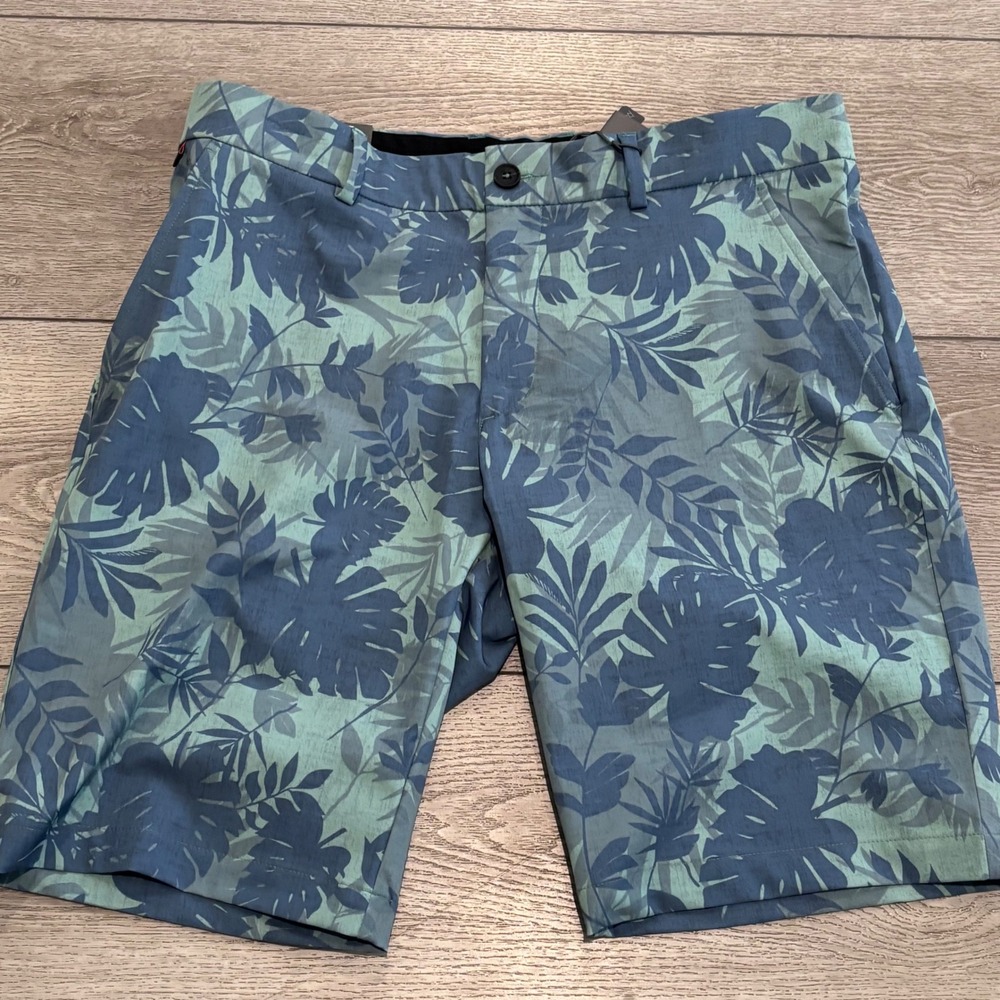 KJUS Iver Shorts Mens 34 Blue Green Tropical Leaf Pattern Golf Preppy Casual New
